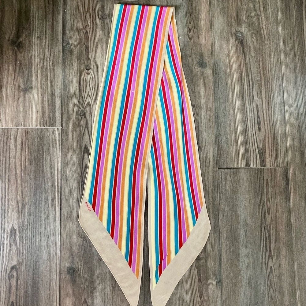 Colorful Striped silk scarf 7/56 inches - Picture 6 of 7